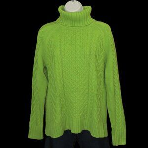 Alison Sheri Chartreuse Turtleneck Cotton Blend Chunky Cable Knit Size Small
